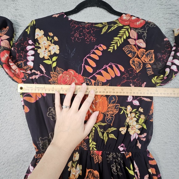 Lulus Maxi Dress Womens S Dark Floral Side Slit Babydoll Formal Elegant Timeless - Picture 12 of 15